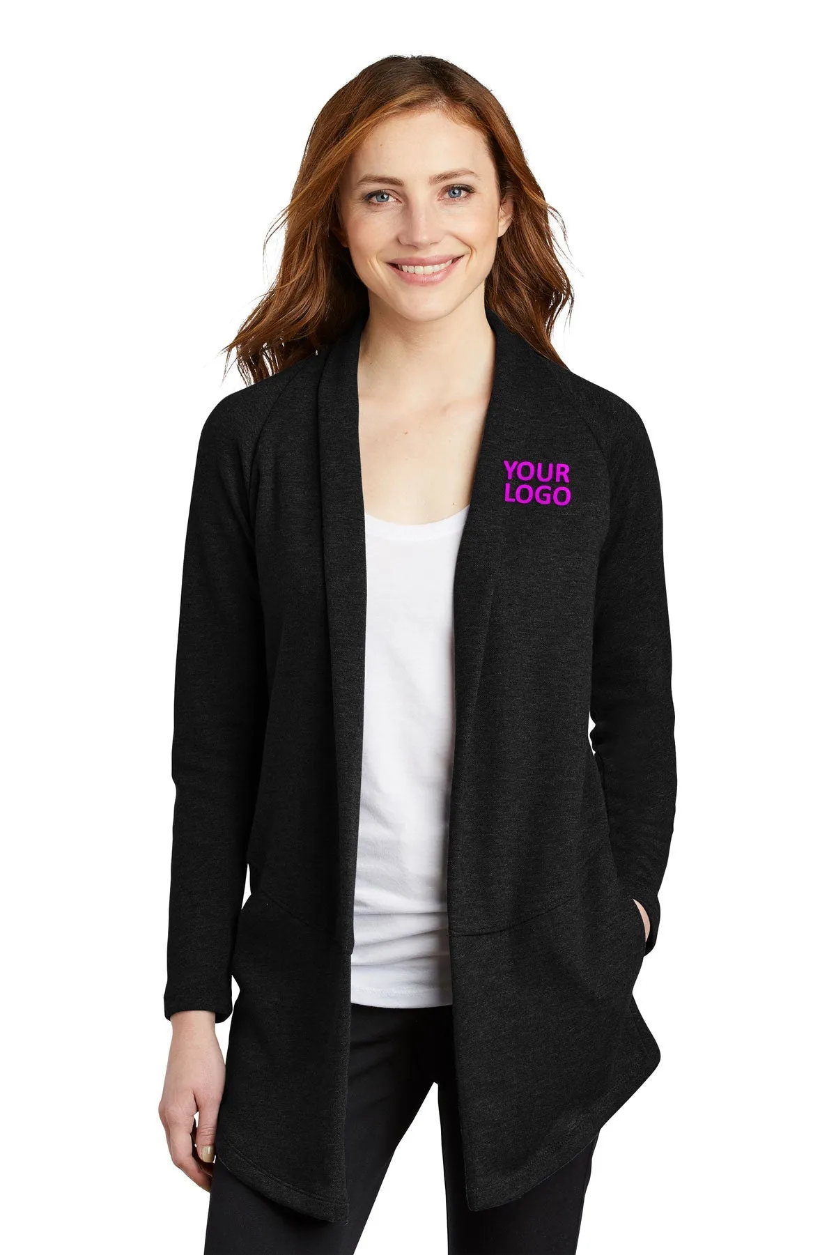 Port Authority Ladies Interlock Customized Cardigans, Deep Black/ Charcoal Heather