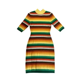 Pre Order:  Rainbow Striped Waist Cinching Patchwork Pullover Dress