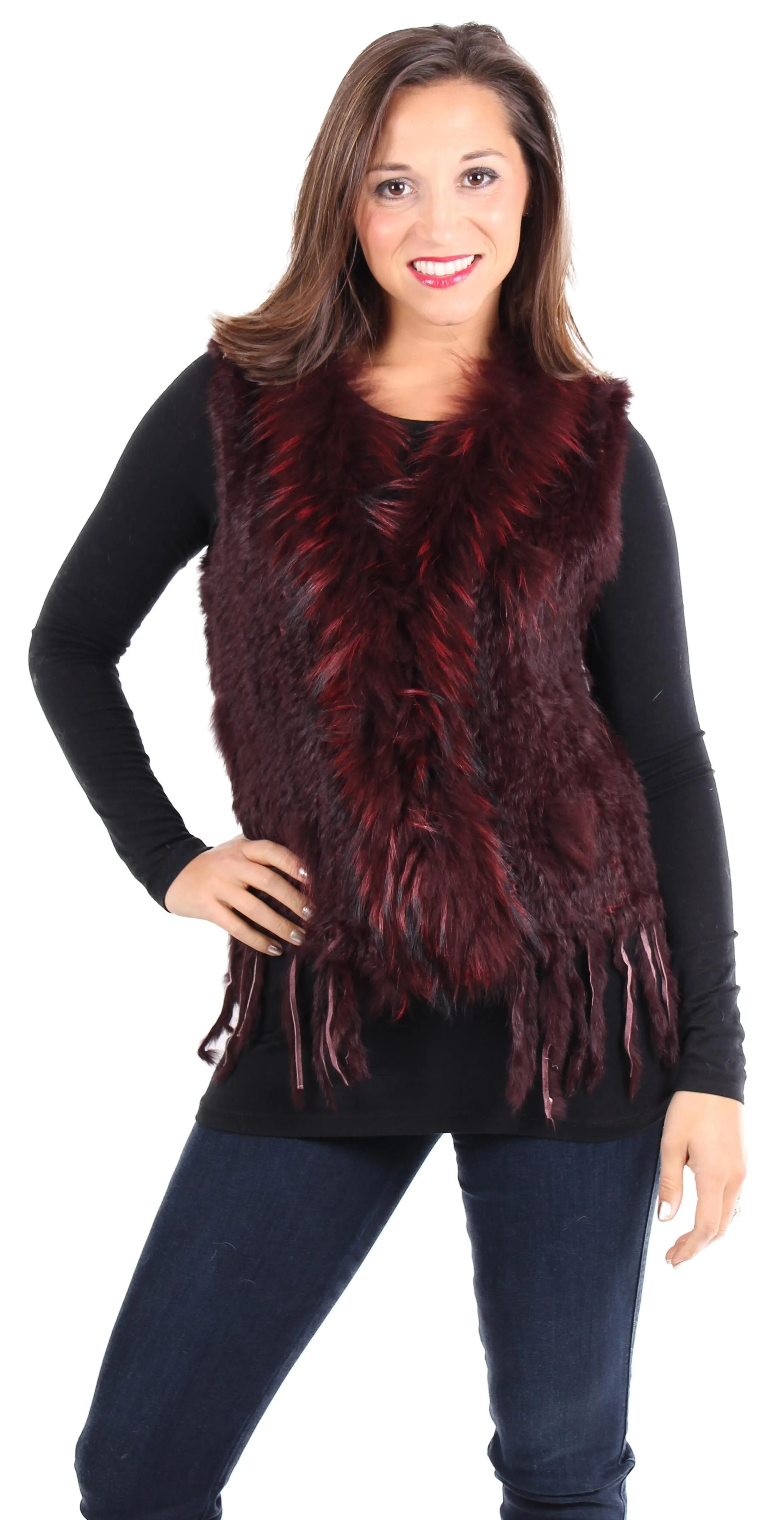 Rabbit & Raccoon Fur Knitted Vest with Fringe