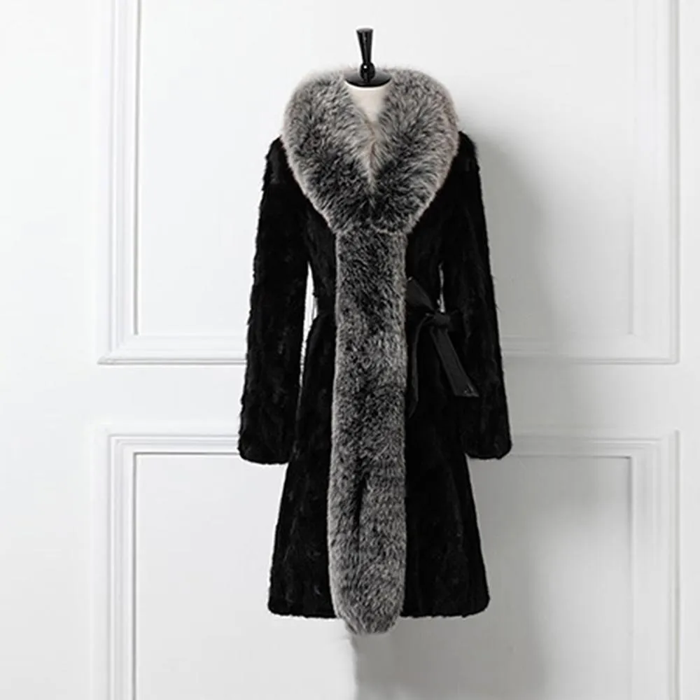 Real Mink Fur Coat Women with Fox Fur Collar Female Overcoat Winter jacket Women Jacket Fur Story FS16172