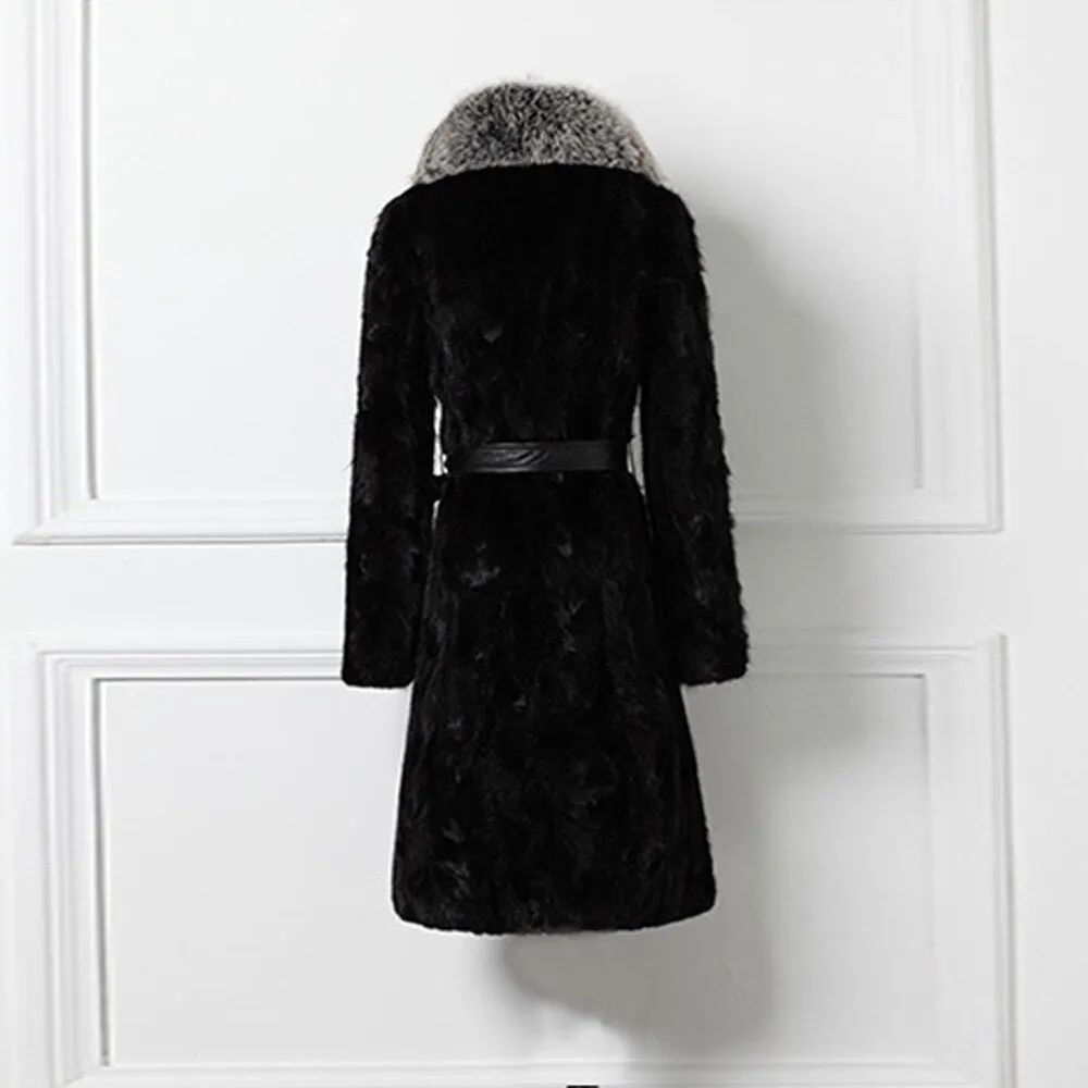 Real Mink Fur Coat Women with Fox Fur Collar Female Overcoat Winter jacket Women Jacket Fur Story FS16172