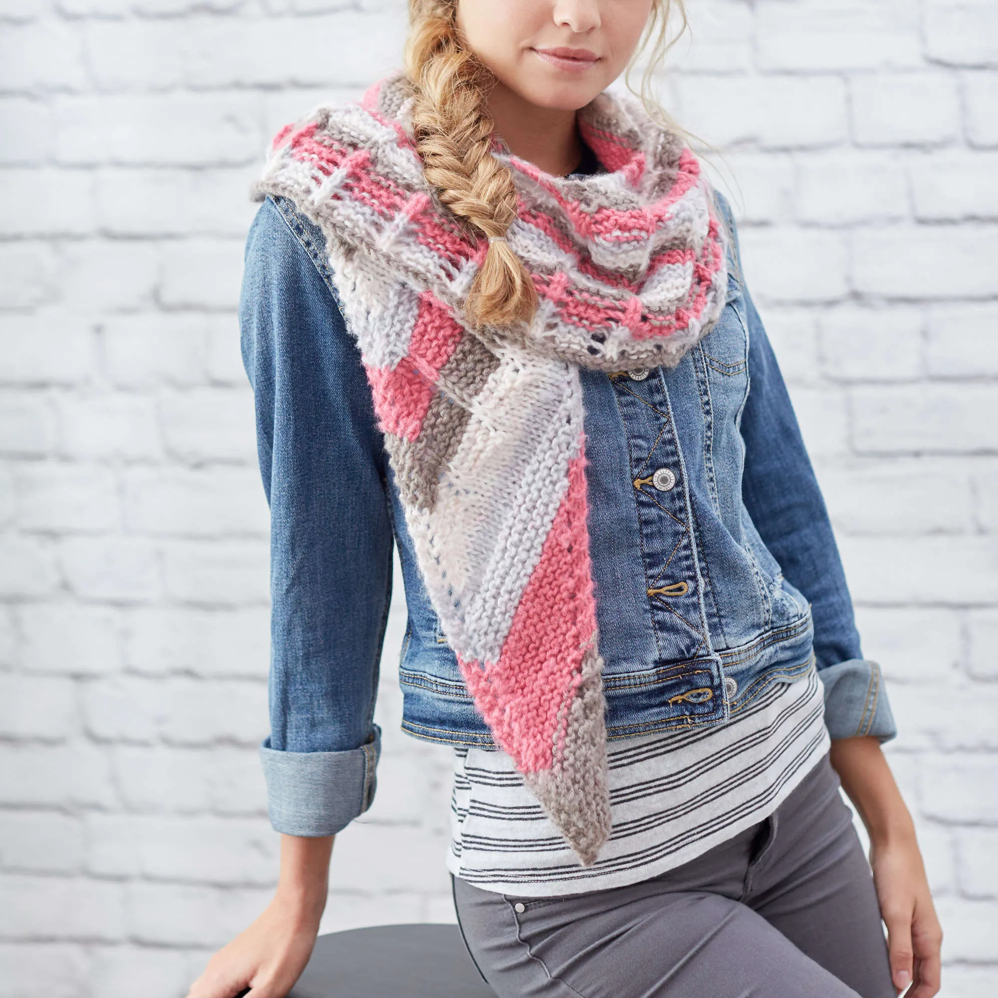 Red Heart Lacy Stripes Knit Shawl