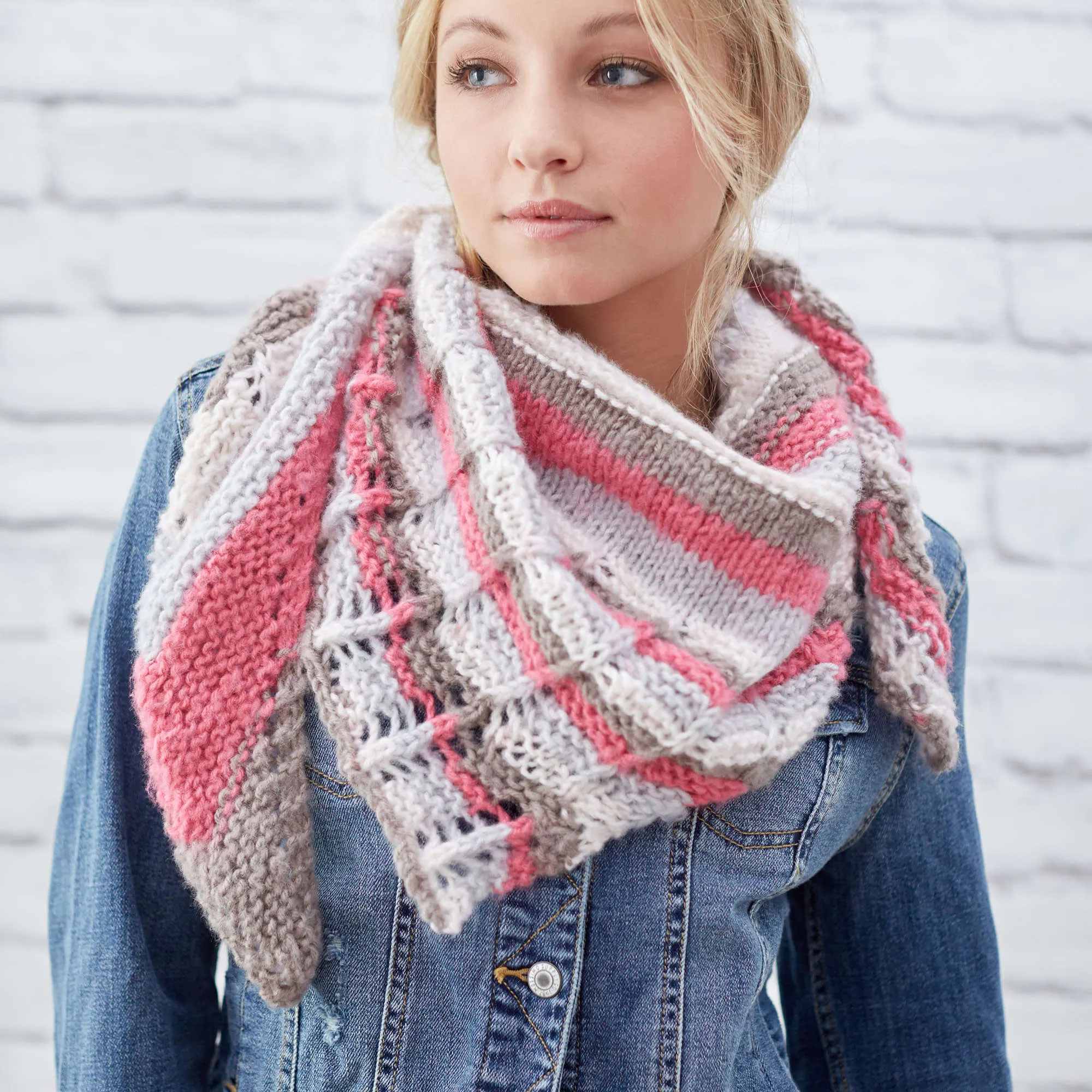 Red Heart Lacy Stripes Knit Shawl