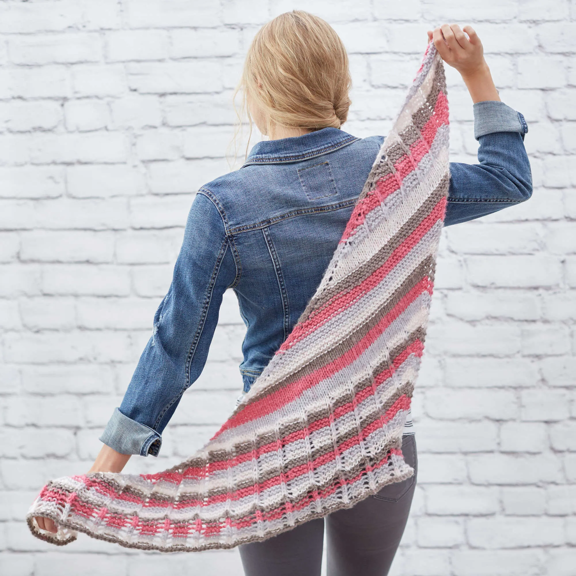 Red Heart Lacy Stripes Knit Shawl