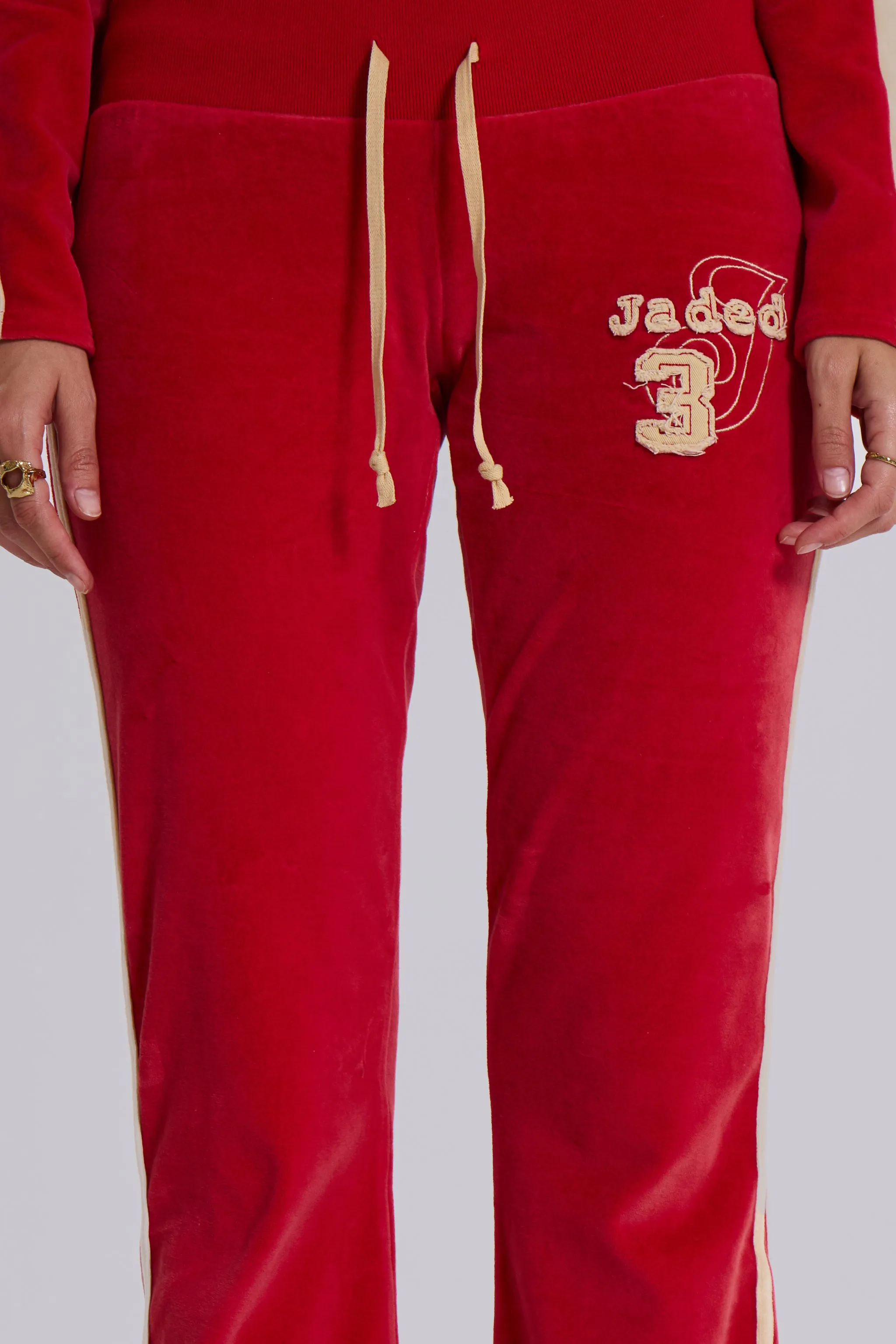 Red Three Velour Low-rise Bootcut Trousers