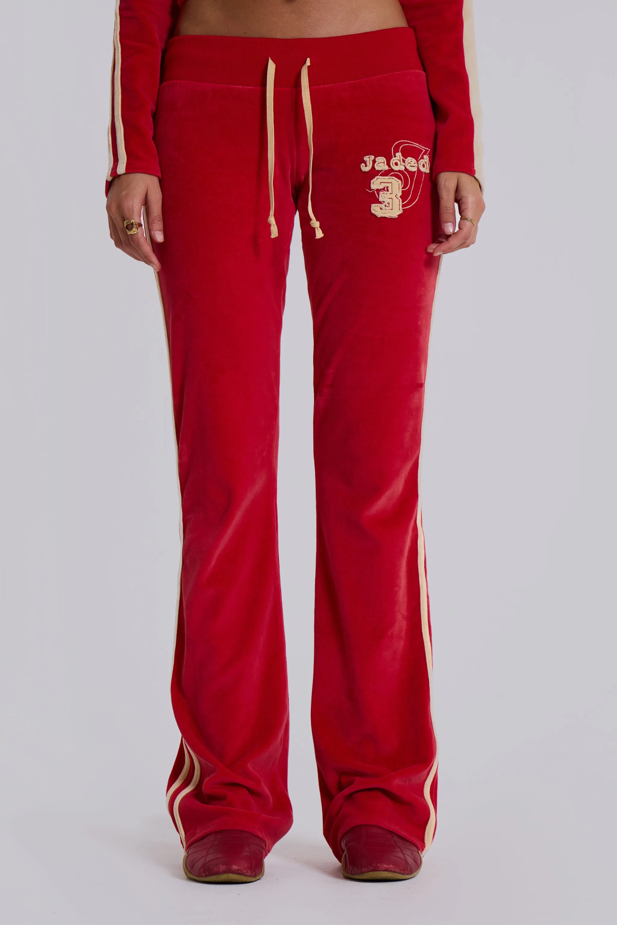 Red Three Velour Low-rise Bootcut Trousers