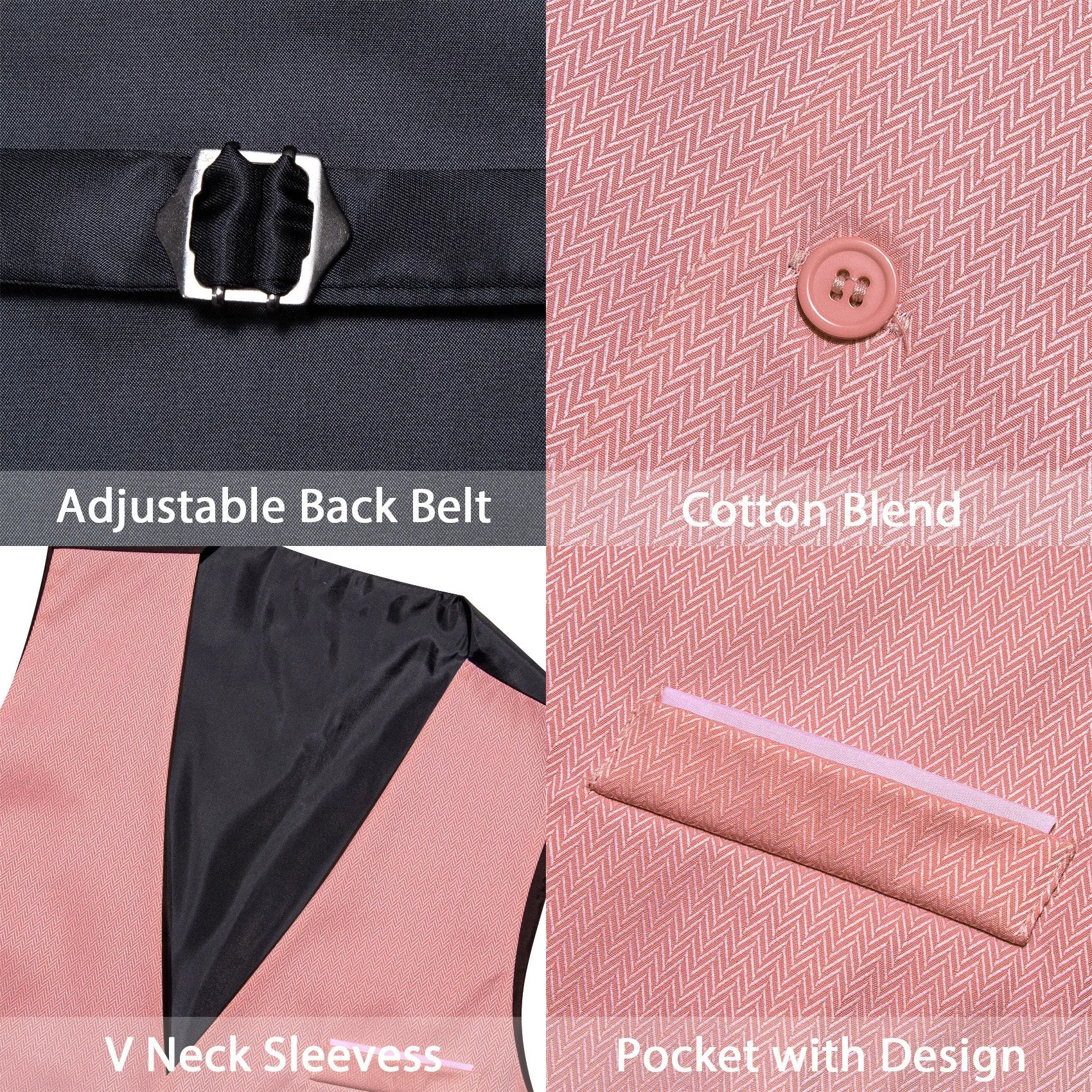 Rose Pink Solid Men's V-Neck Business Vest