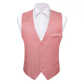 Rose Pink Solid Men's V-Neck Business Vest