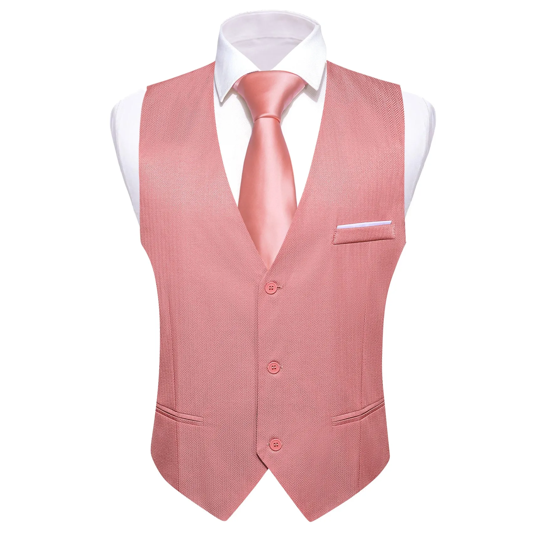 Rose Pink Solid Men's V-Neck Business Vest