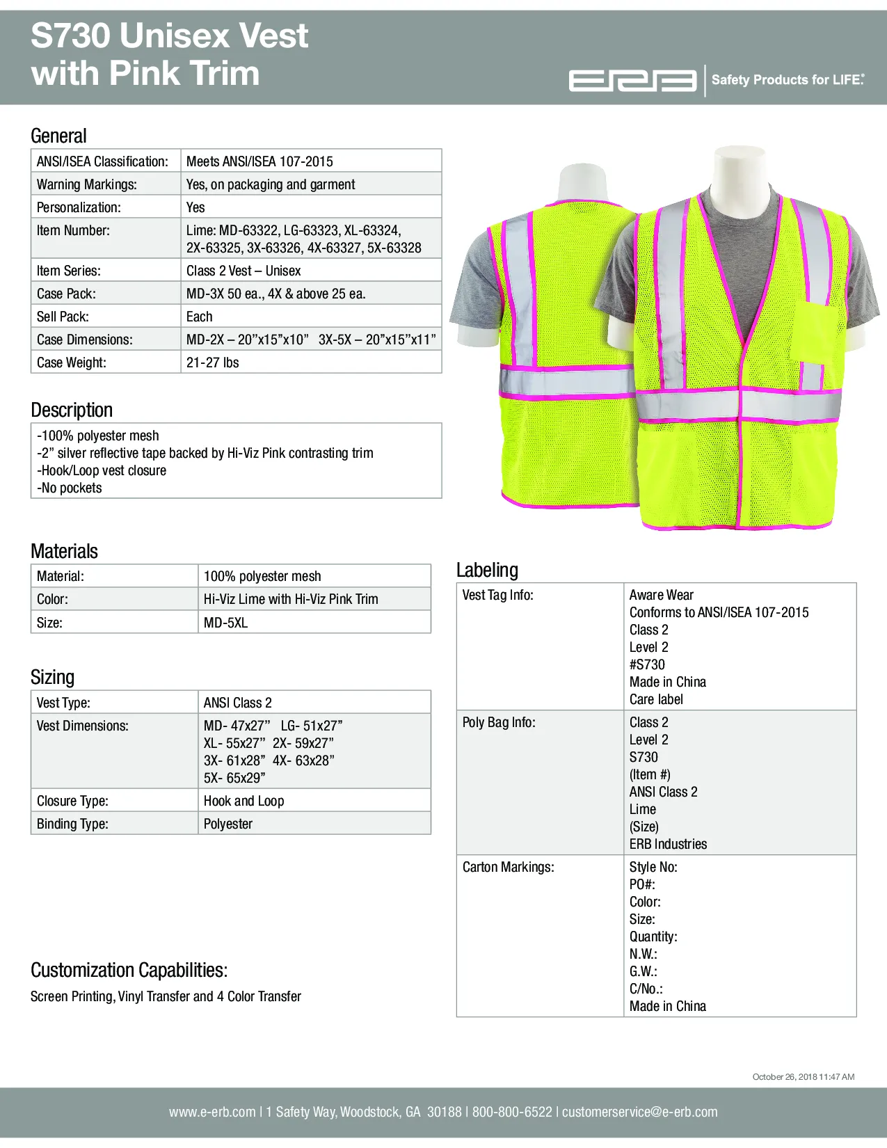 S730 Unisex Safety Vest Class 2. 1pc