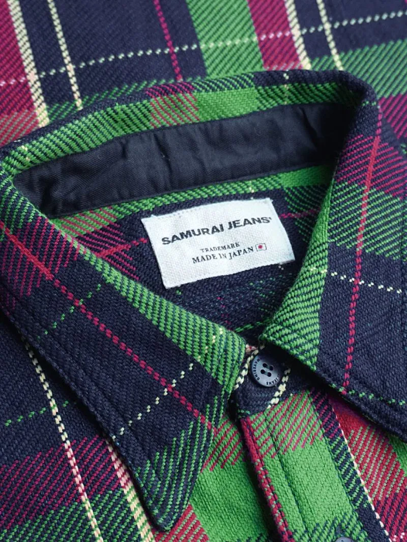 Samurai Jeans Rope Indigo Heavy Green Flannel Shirt