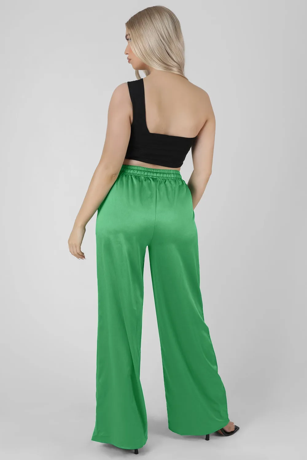 Satin Wide Leg Trousers Green