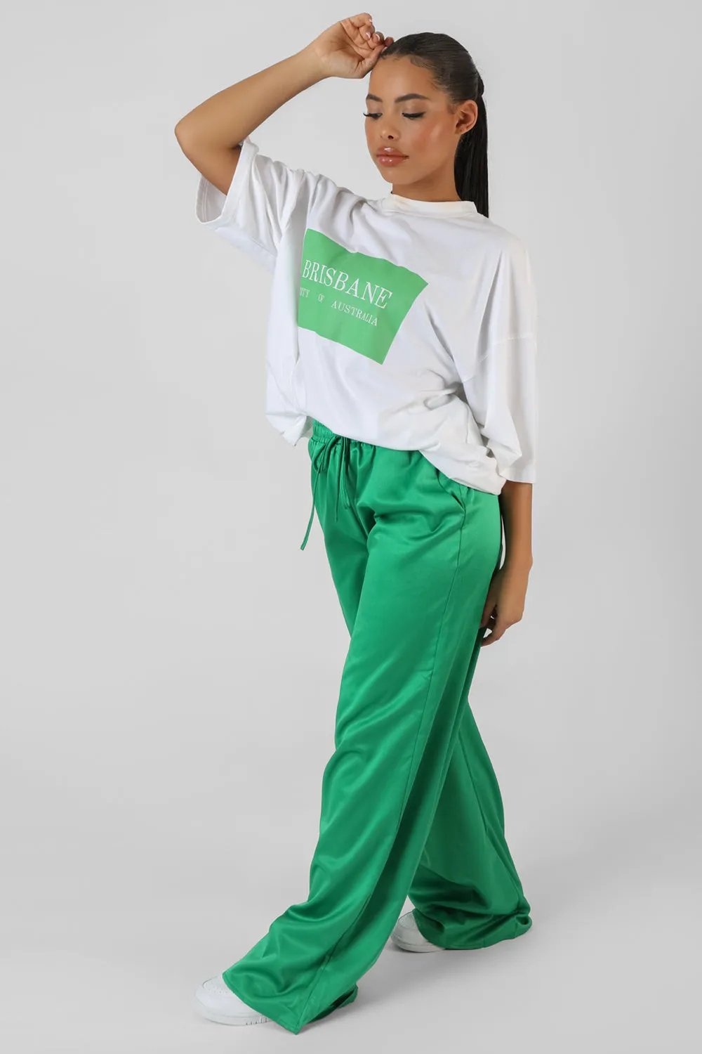 Satin Wide Leg Trousers Green