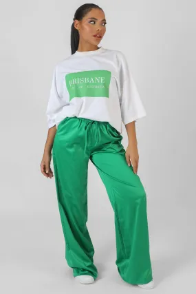 Satin Wide Leg Trousers Green