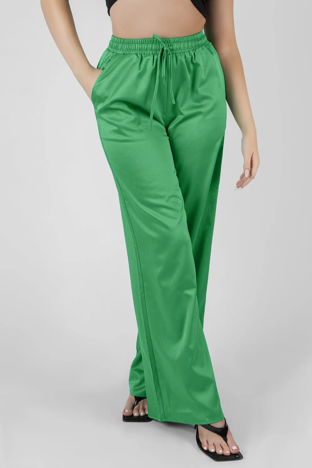 Satin Wide Leg Trousers Green