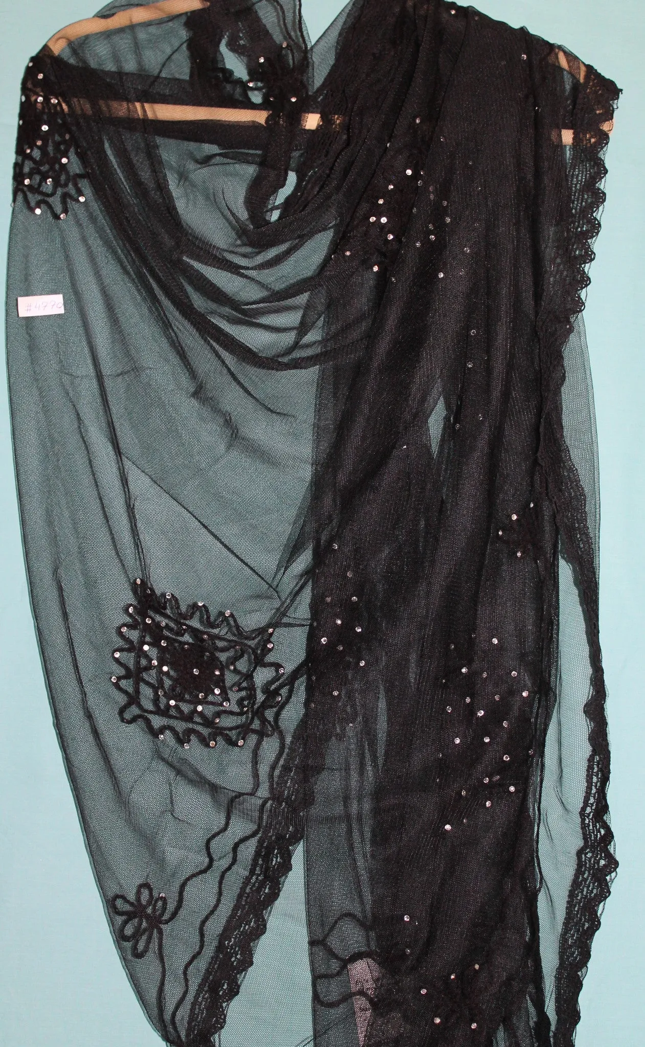 Scarf 4771 Black Net Embroidered Dupatta Chunni Wrap Shawl Shieno Sarees Dublin