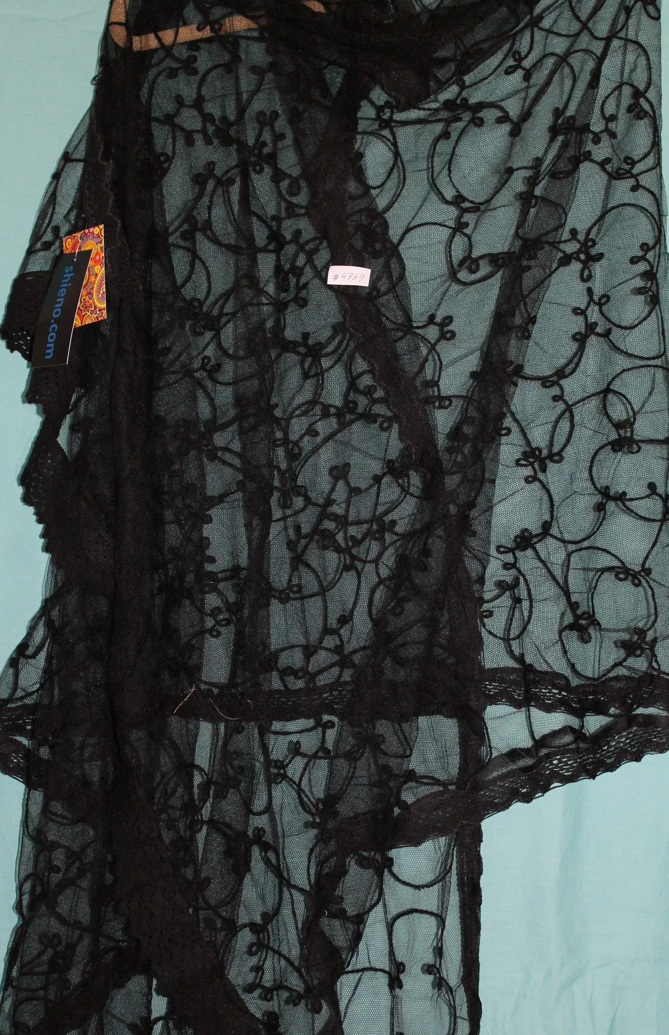 Scarf 4771 Black Net Embroidered Dupatta Chunni Wrap Shawl Shieno Sarees Dublin