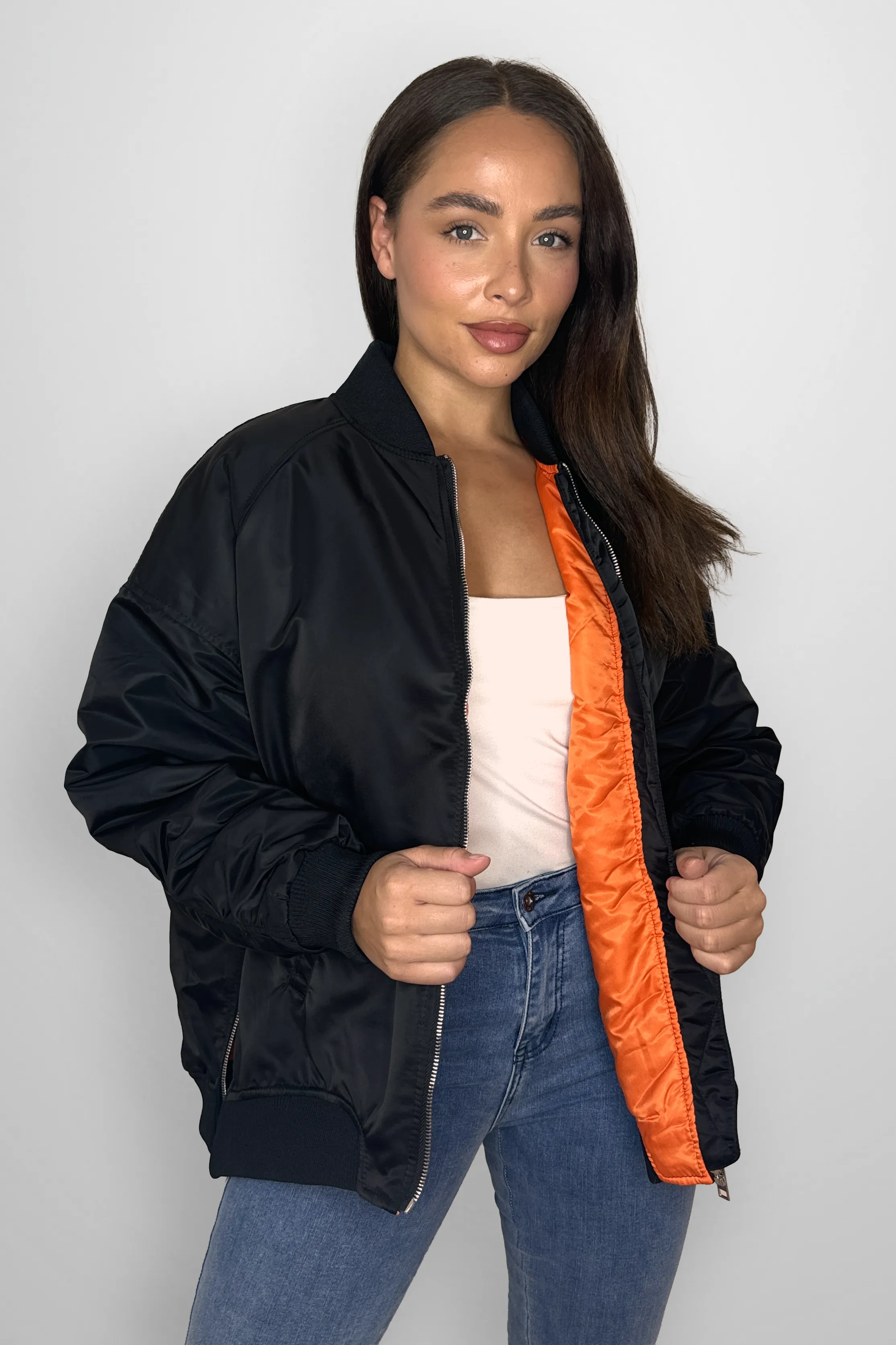 Side Zip Detail Relaxed Fit Bomber Jacket