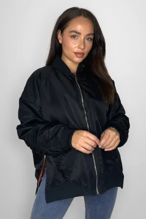 Side Zip Detail Relaxed Fit Bomber Jacket