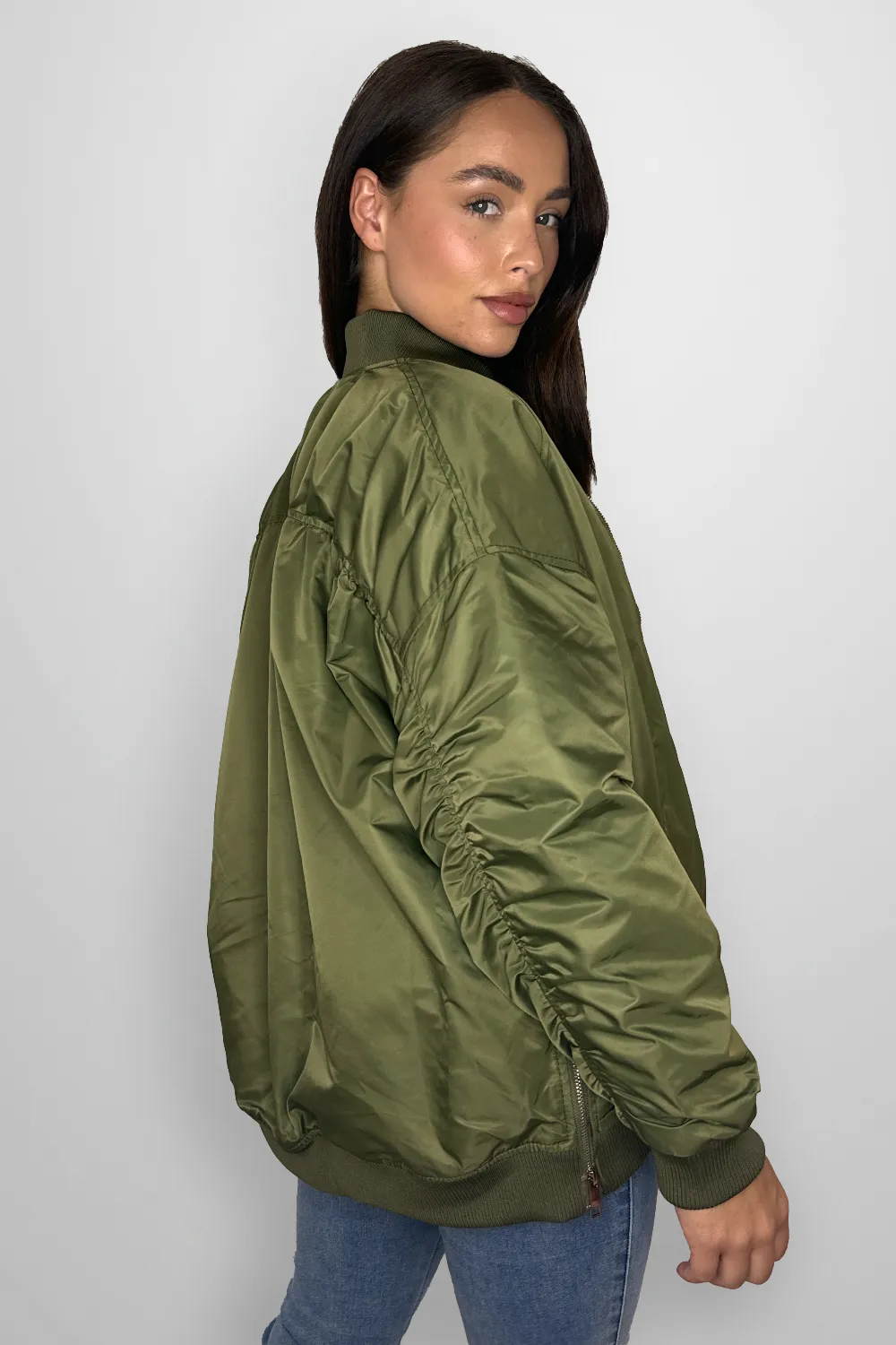 Side Zip Detail Relaxed Fit Bomber Jacket