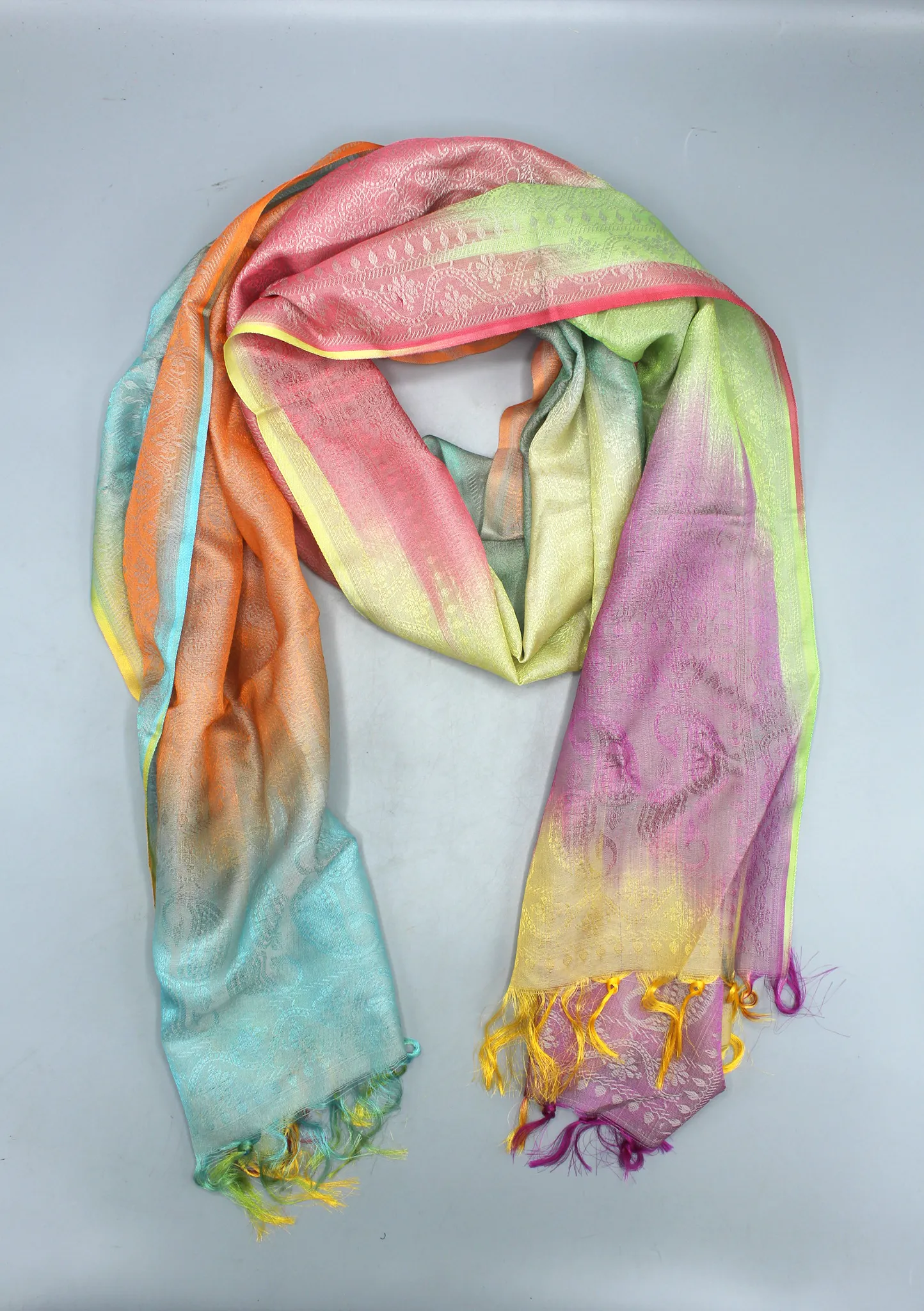 Silk Mixed Polyester Double Leaf Designed Multi Color Shawls