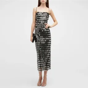 Solid Spliced Sequins Sexy Camisole Dresses For Women Square Collar Sleeveless High Waist Backless Temperament Dress Female