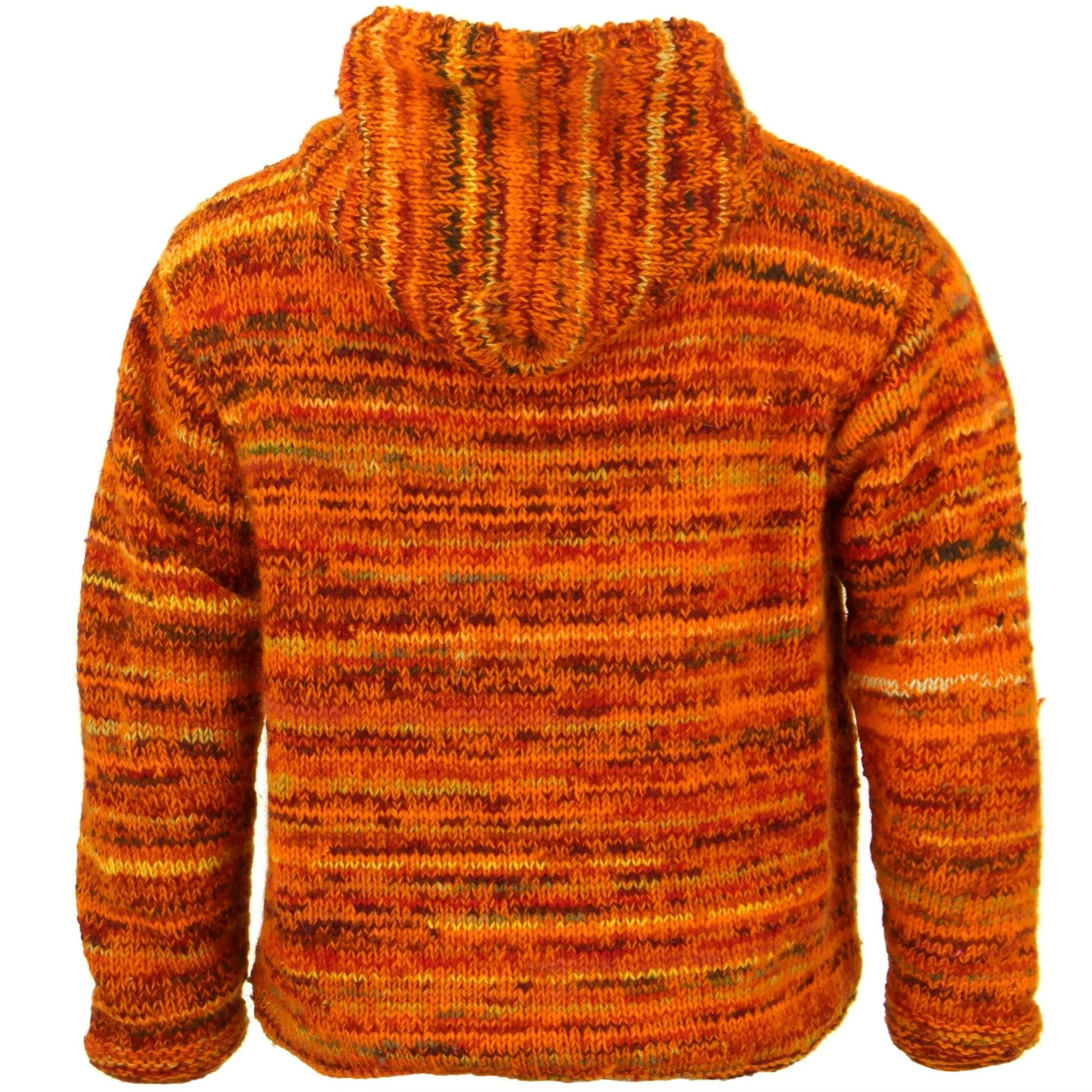 Space Dye Chunky Wool Knit Hooded Cardigan Jacket - Orange