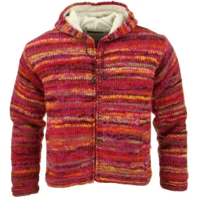 Space Dye Chunky Wool Knit Hooded Cardigan Jacket - Pink