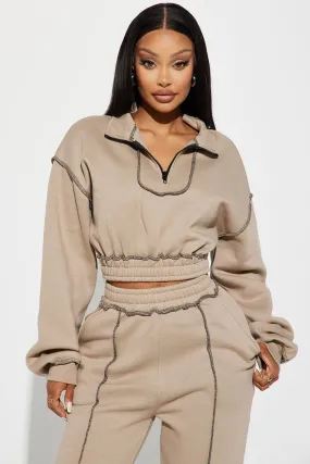 Staying Connected  Half Zip Lounge Jacket - Taupe