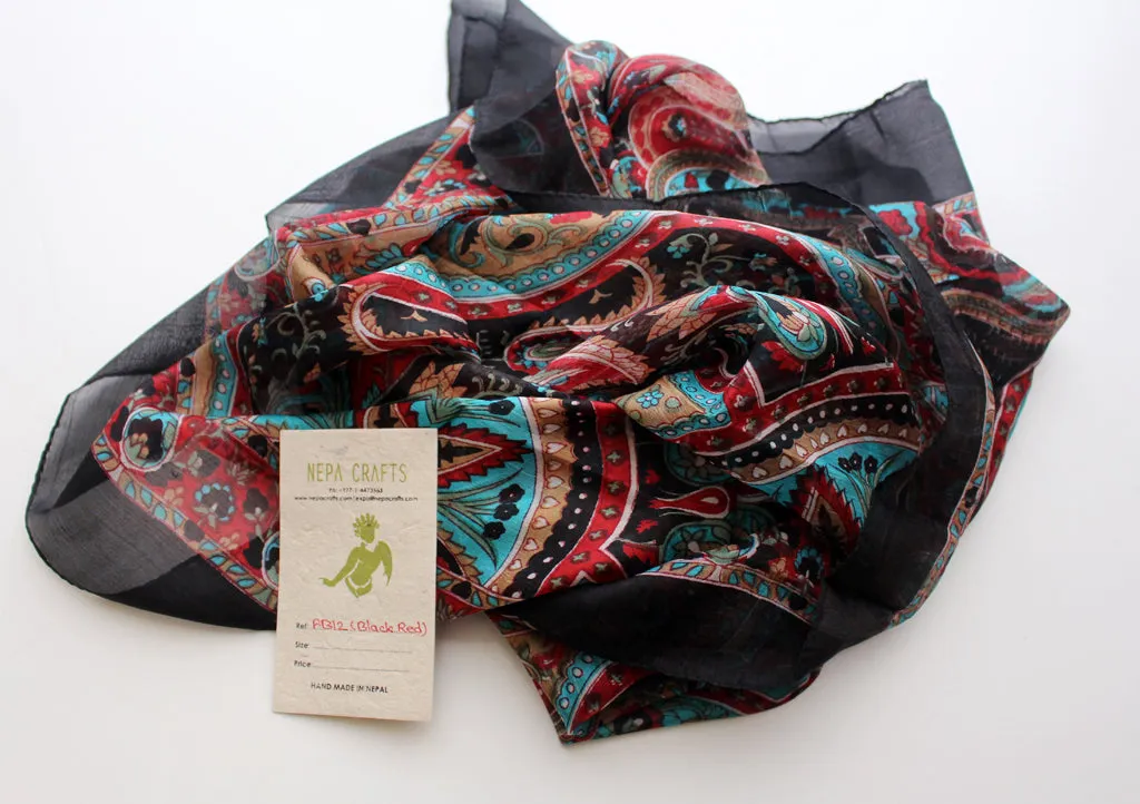 Summer Silk Square Scarves Printed with Colorful Pattern