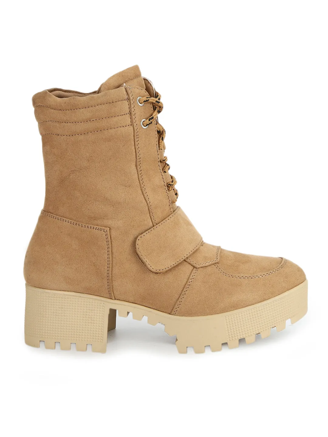 Tan Suede Cleated Bottom Low Heel Ankle Boots