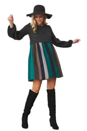 TEEK - Balloon Sleeve Crop Illusion Pullover Dress