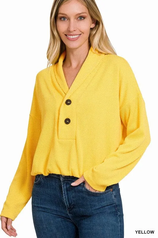 TEXTURED LINE ELASTIC WAIST PULLOVER TOP