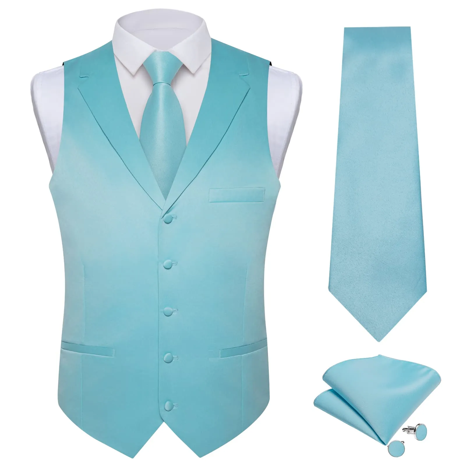 Ties2you Dress Vest Powder Blue Solid Notched Collar Silk Wedding Vest for Men