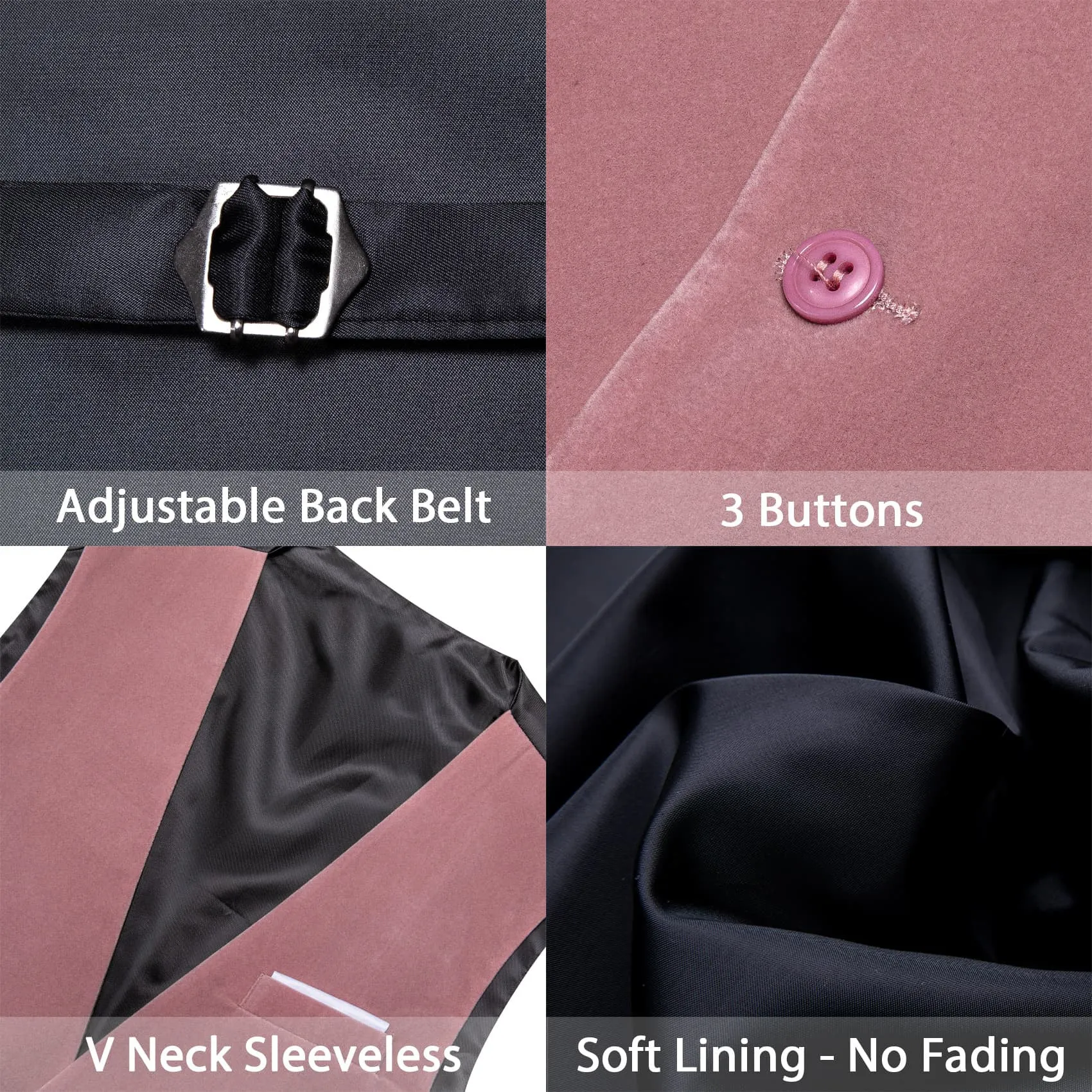 Ties2you Dress Vest Rose Pink Solid V-Neck Mens Suede Leather Vest Waistcoat Bow Tie Set