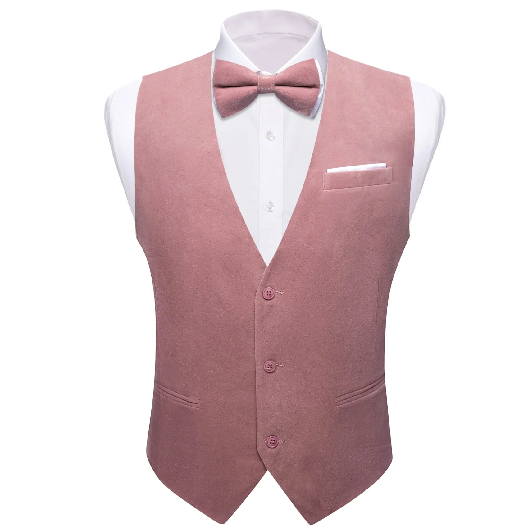 Ties2you Dress Vest Rose Pink Solid V-Neck Mens Suede Leather Vest Waistcoat Bow Tie Set