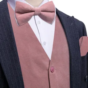 Ties2you Dress Vest Rose Pink Solid V-Neck Mens Suede Leather Vest Waistcoat Bow Tie Set