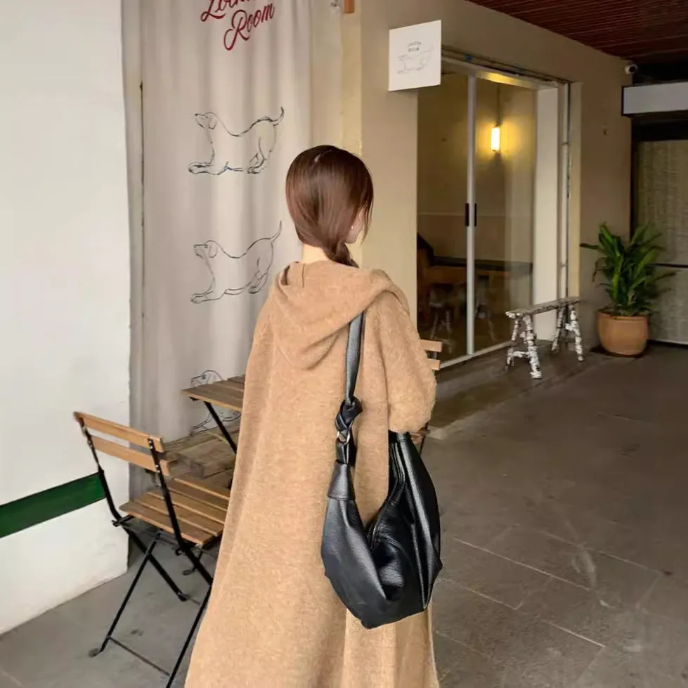 Toleet casual fall outfits Autumn Korean Style No Need Lazy Style Loose Long Knitted Cardigan Hooded Sweater Coat Knitted Overcoat