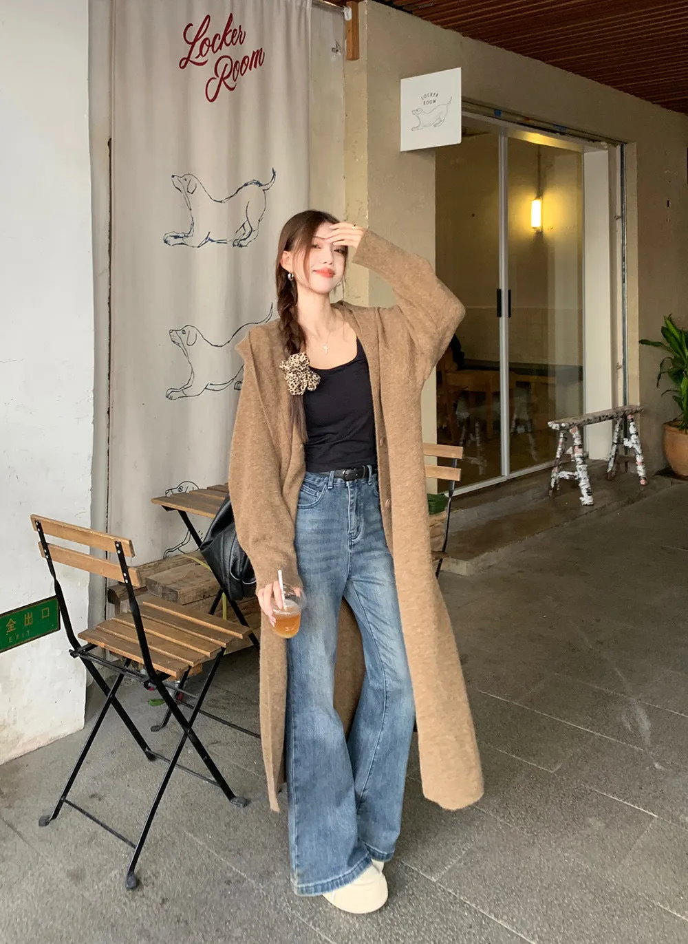 Toleet casual fall outfits Autumn Korean Style No Need Lazy Style Loose Long Knitted Cardigan Hooded Sweater Coat Knitted Overcoat