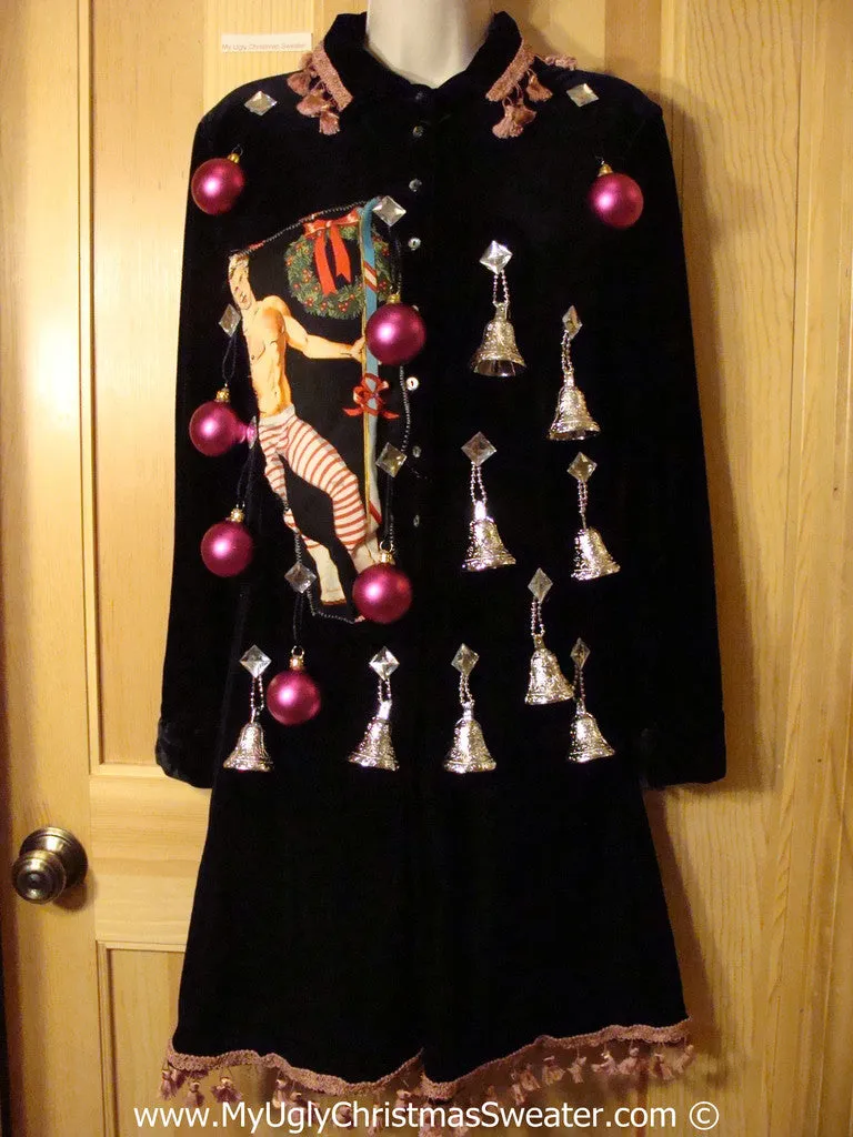 Ugly Christmas Sweater Party Tacky Dress Hottie Guy & Real Ornaments (d79)