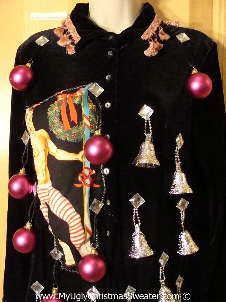 Ugly Christmas Sweater Party Tacky Dress Hottie Guy & Real Ornaments (d79)