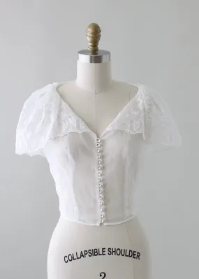 Vintage 1940s Embroidered Organdy Blouse