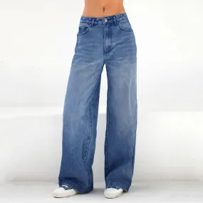 Vintage High Waist Loose Casual Solid Jeans