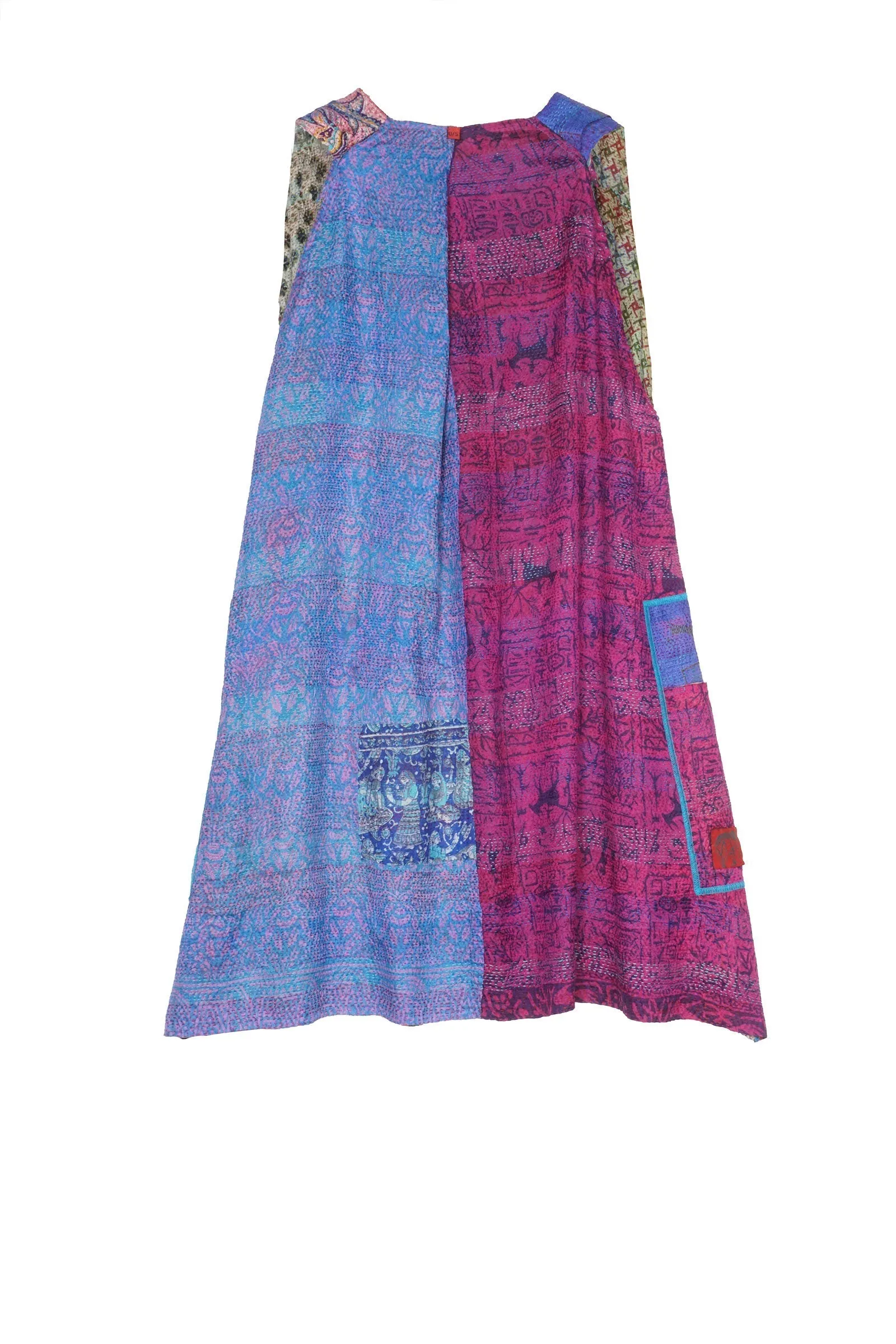 VINTAGE SILK KANTHA BACK PLEATED VEST - sv2221-0001a -