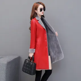 Winter Fashion Thicken Women Leather And Velvet Coat