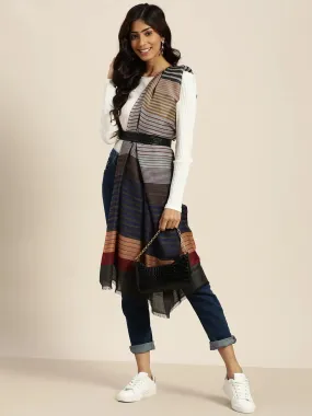 Women Multicolored Wool Striped Woven Design Jamawar Shawl