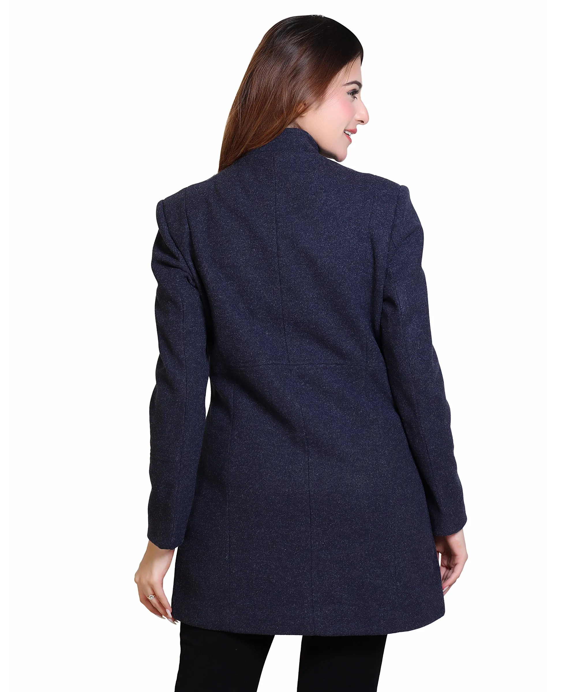 Women Standard Length Wool Blend High Collar Long Sleeve Overcoat