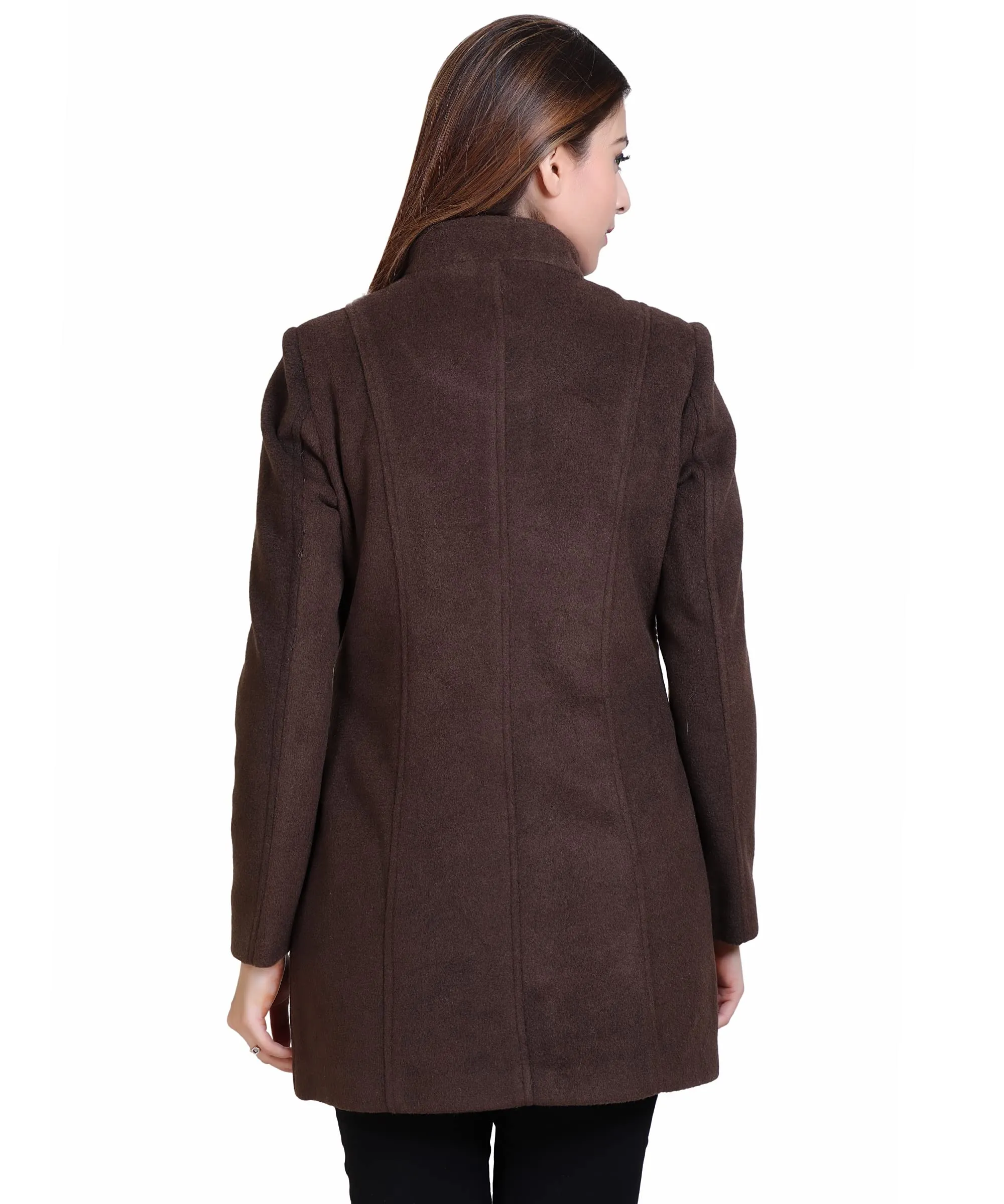 Women Standard Length Wool Blend High Collar Long Sleeve Overcoat