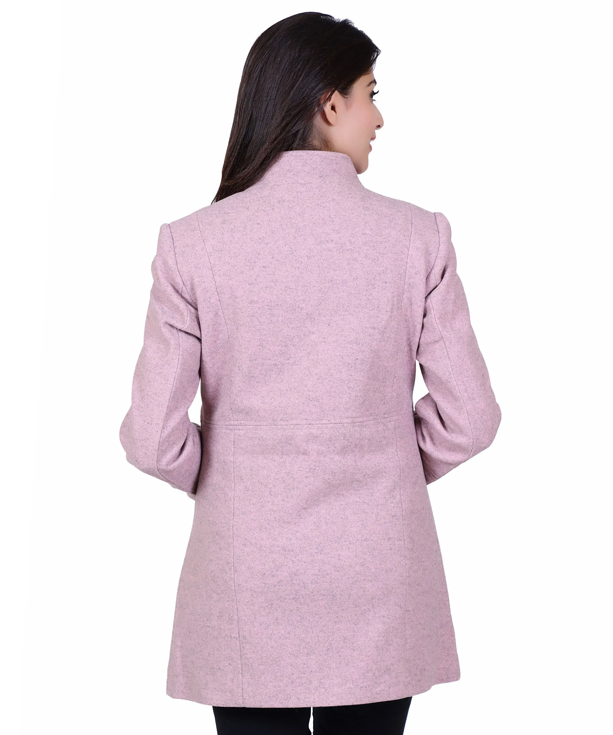 Women Standard Length Wool Blend High Collar Long Sleeve Overcoat