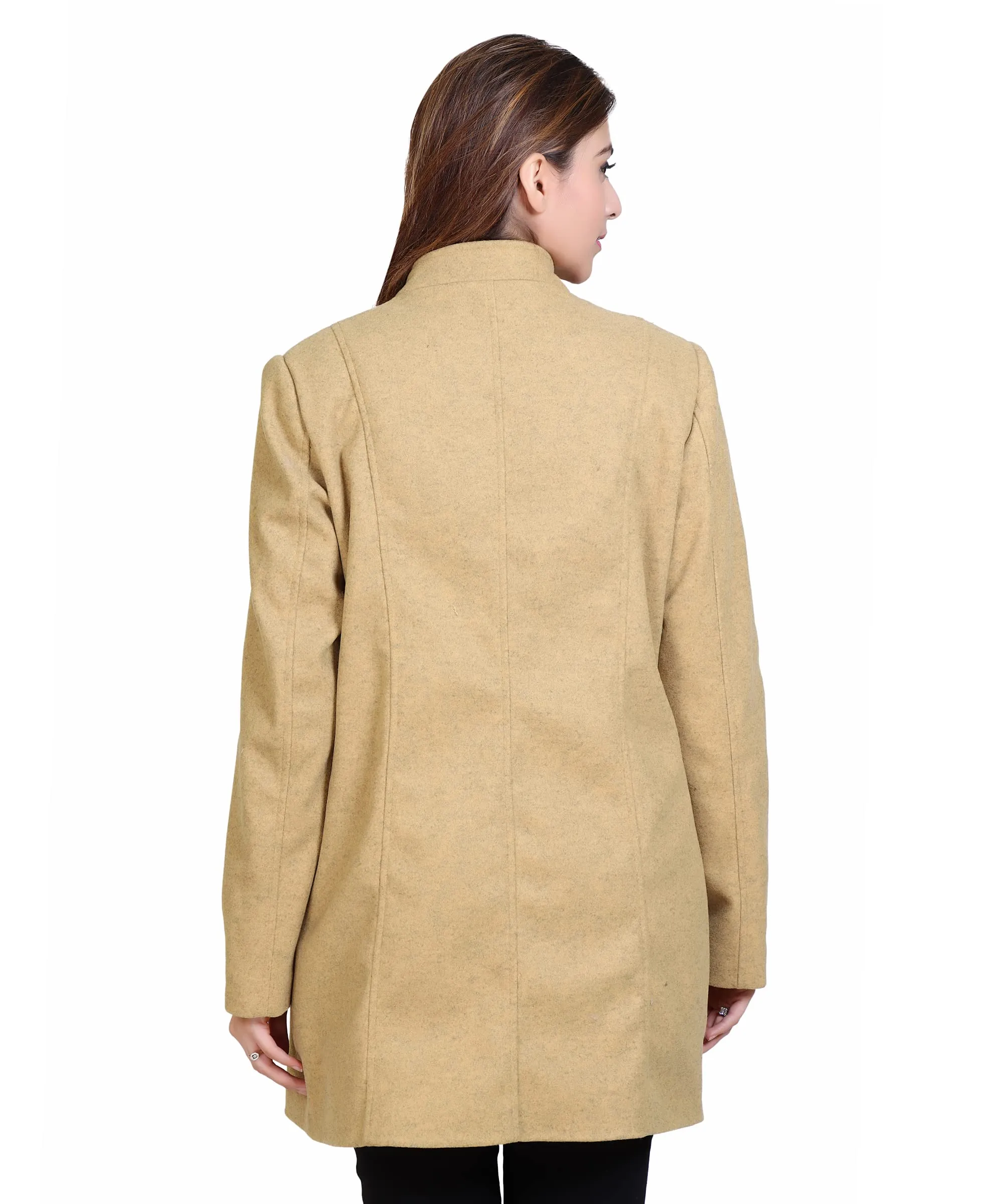 Women Standard Length Wool Blend High Collar Long Sleeve Overcoat